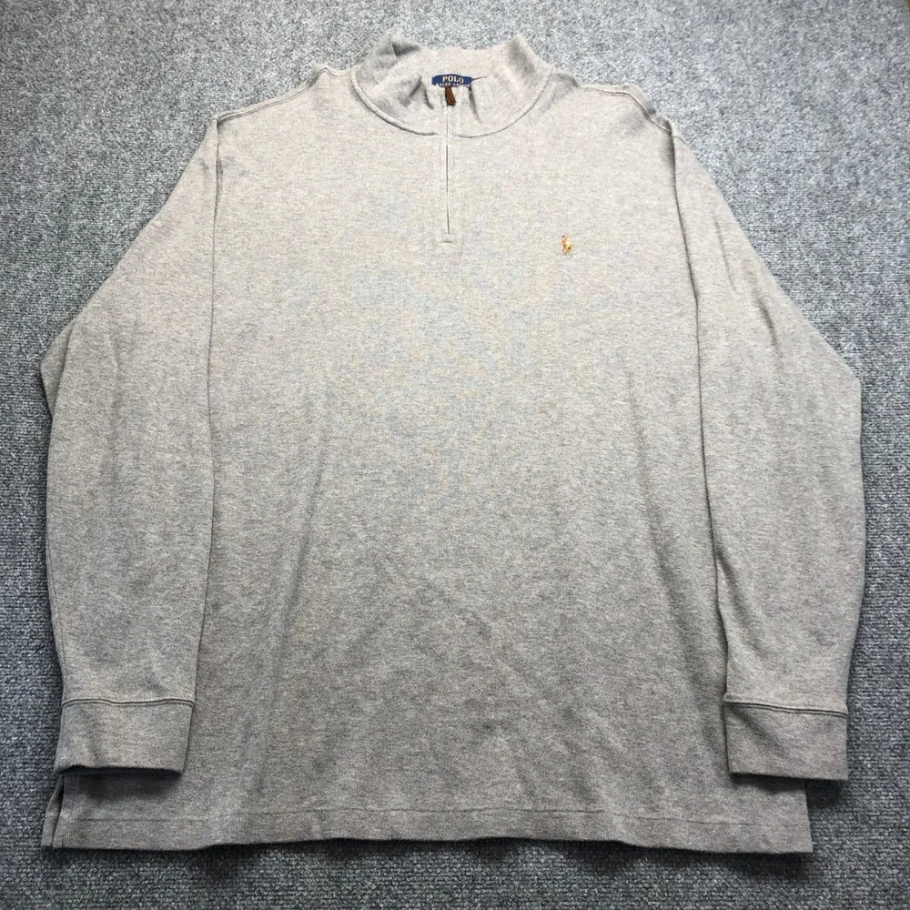 Polo Ralph Lauren Mens 2XLT Grey Quarter Zip Pullover Long Sleeve Pony Logo Top